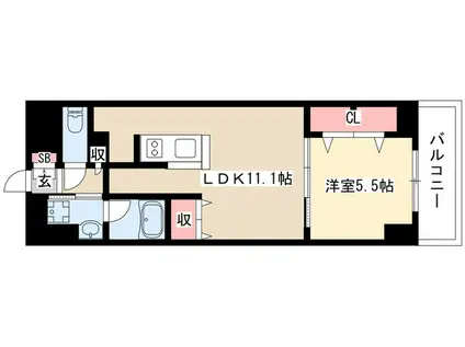 グランルクレ新栄イースト(1LDK/8階)の間取り写真