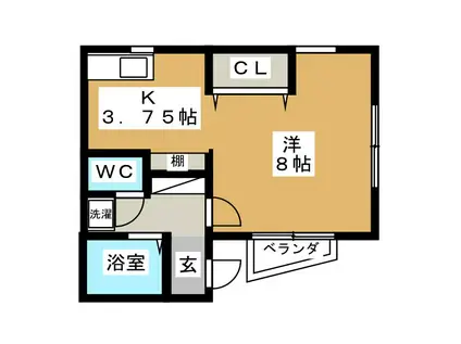 ヴィラージュ八雲(ワンルーム/1階)の間取り写真