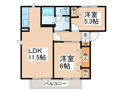 アヴニールT B(2LDK/2階)の間取り写真