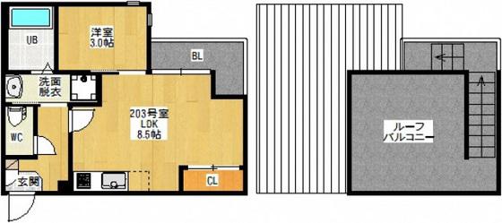 GRANDTIC DAVA宇品(1LDK/2階)の間取り写真