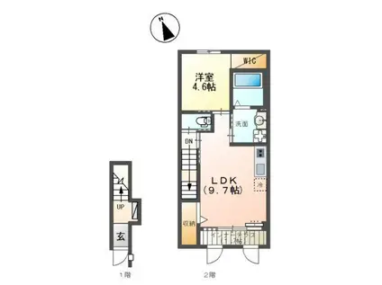 ラクードシャB(1LDK/2階)の間取り写真
