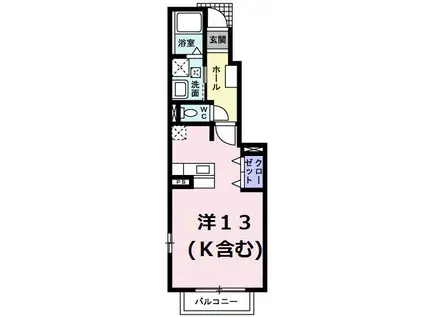 ピアコートII(ワンルーム/1階)の間取り写真