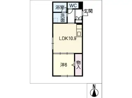 アベニール鶴里(1LDK/1階)の間取り写真