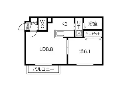 フィーノW1(1LDK/2階)の間取り写真