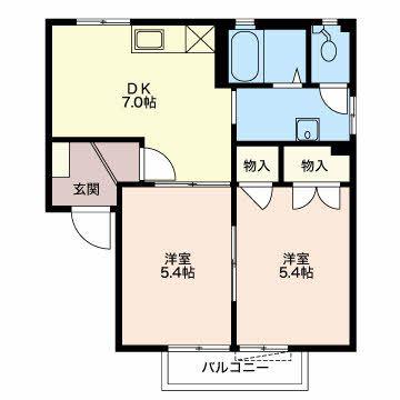 フレグランス・HONEYS棟(2DK/1階)の間取り写真