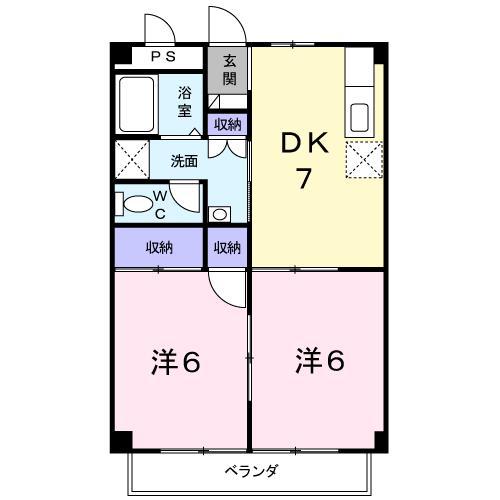 グレイスKII(2DK/2階)の間取り写真