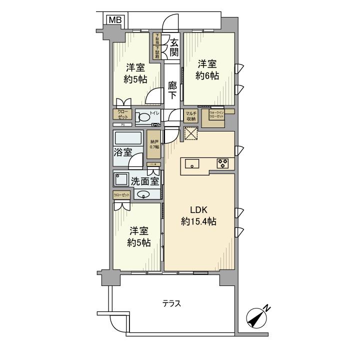プラウド朝霞台(3LDK/1階)の間取り写真