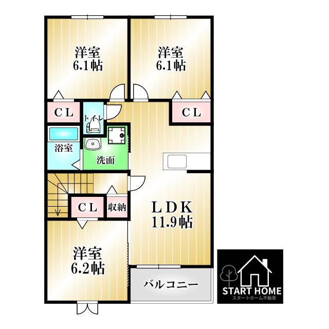 クラールプレディエA(3LDK/2階)の間取り写真