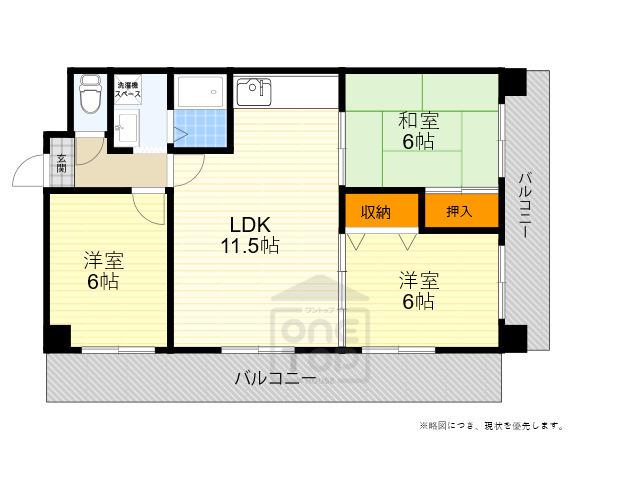 ベルメゾン千里(3LDK/4階)の間取り写真