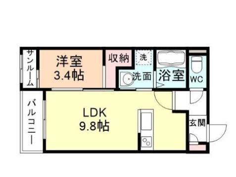 パークプレイス中川原(1LDK/1階)の間取り写真