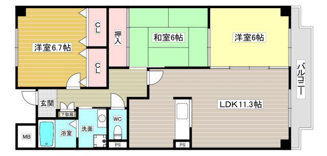 ビューメゾン津高(3LDK/4階)の間取り写真