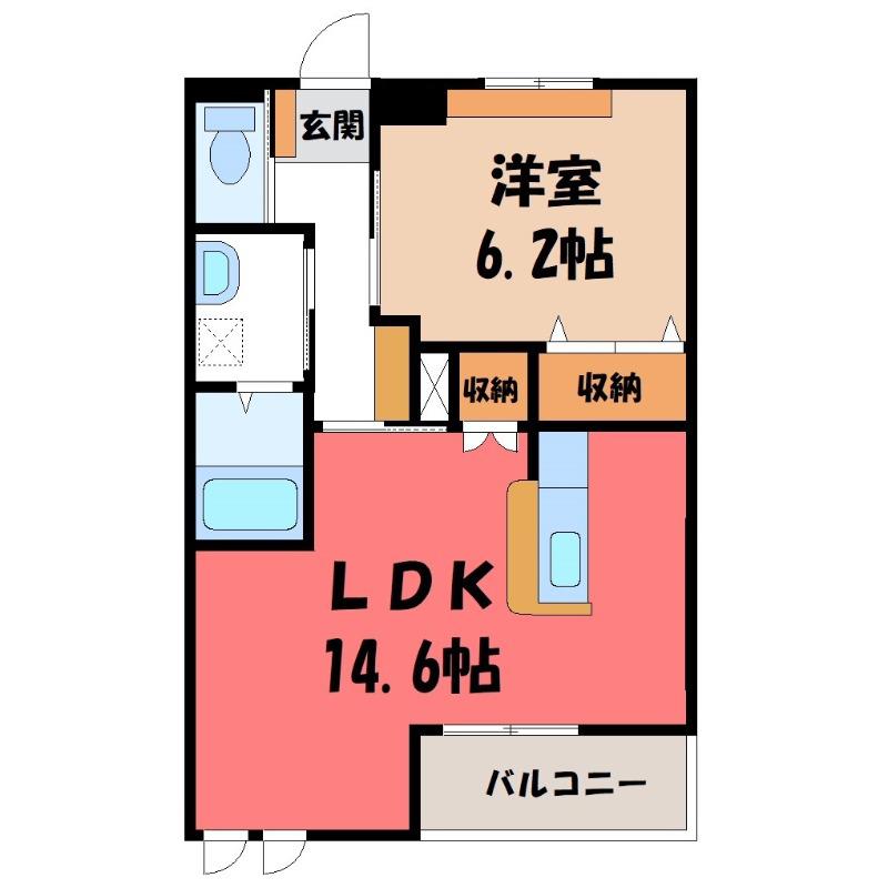 プリモアモーレ(1LDK/2階)の間取り写真