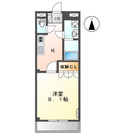 ソレイユII番館(1K/2階)の間取り写真