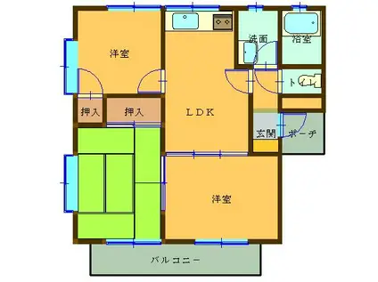 グランドヒル岸宮(3LDK/2階)の間取り写真