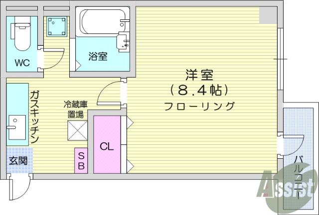 コットンK(1K/3階)の間取り写真