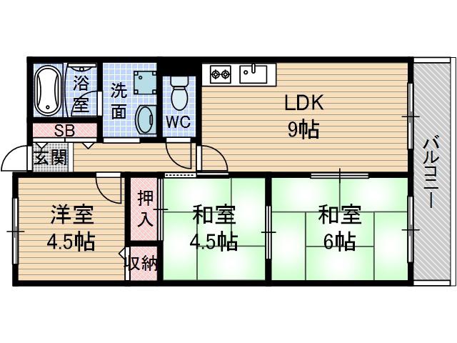 ピアハイツ幸(3LDK/4階)の間取り写真