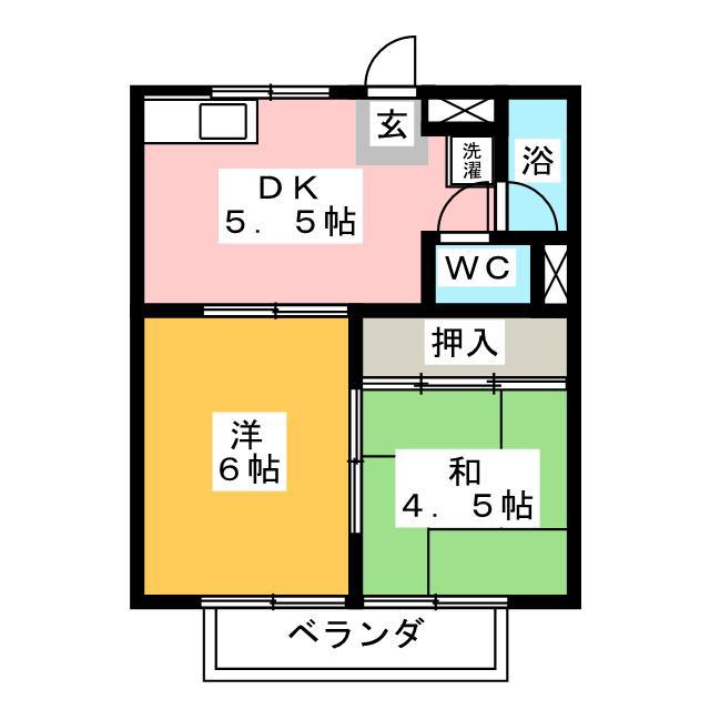 サンハイツ綾野A(2K/2階)の間取り写真