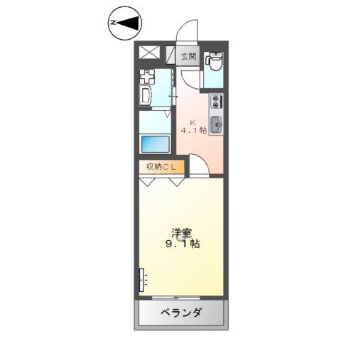 サンエバー貴船(1K/2階)の間取り写真