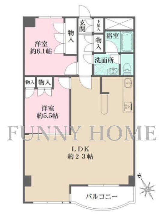 ラ・ルーナ東が丘(2LDK/1階)の間取り写真