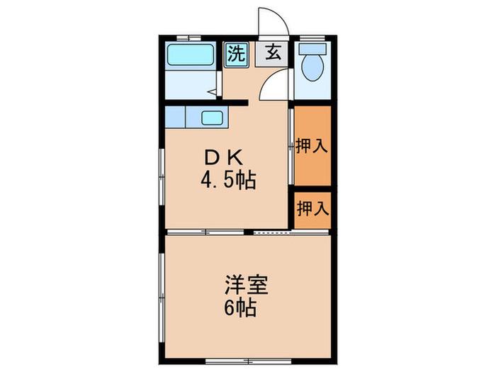 ハイムあすなろ(1DK/2階)の間取り写真