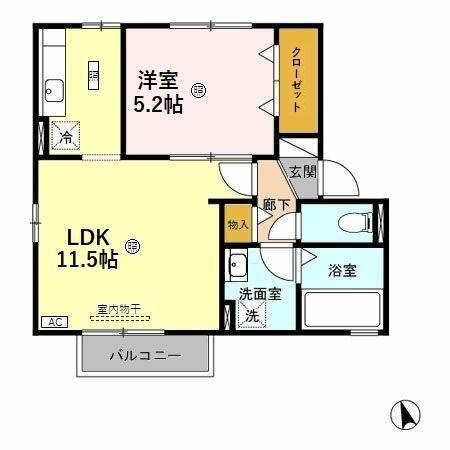 ALEGRIA(1LDK/2階)の間取り写真
