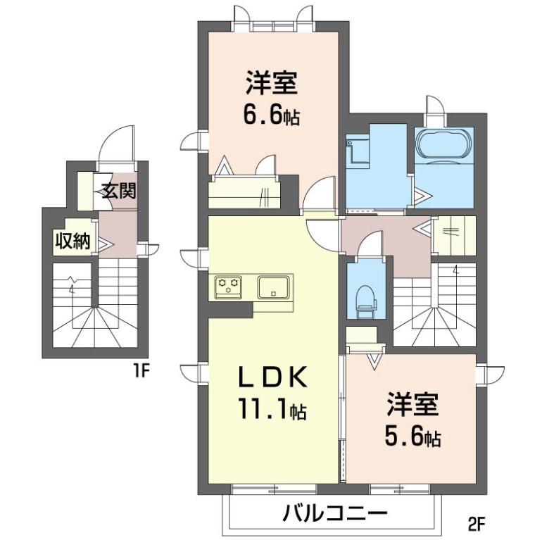 ミリア花の木 HILLS IV(2LDK/2階)の間取り写真