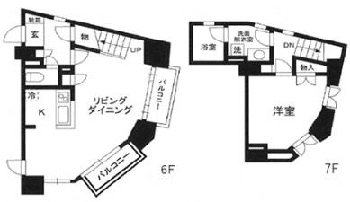 麻布十番ハイツ(1LDK/6階)の間取り写真