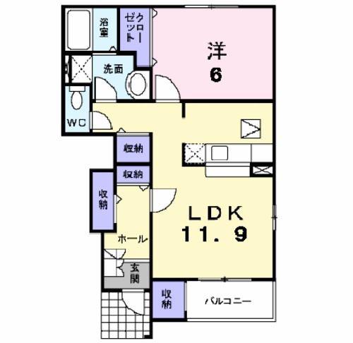 ジャンプ八百屋町(1LDK/1階)の間取り写真