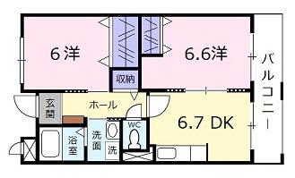 グランドハイツ深川(2DK/3階)の間取り写真