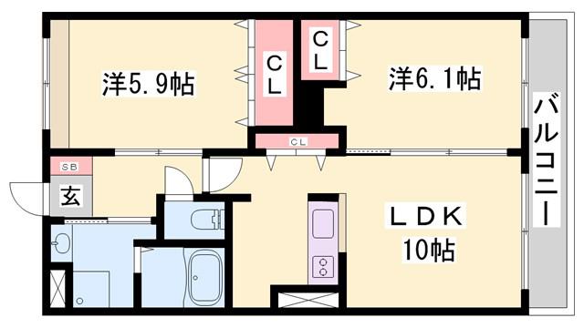 トゥルーハート・安田(2LDK/2階)の間取り写真