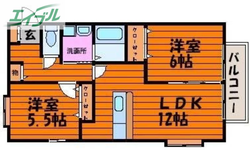フォブール西市(2LDK/1階)の間取り写真