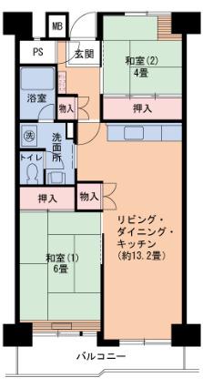 UR武庫川 8号棟(2LDK/6階)の間取り写真