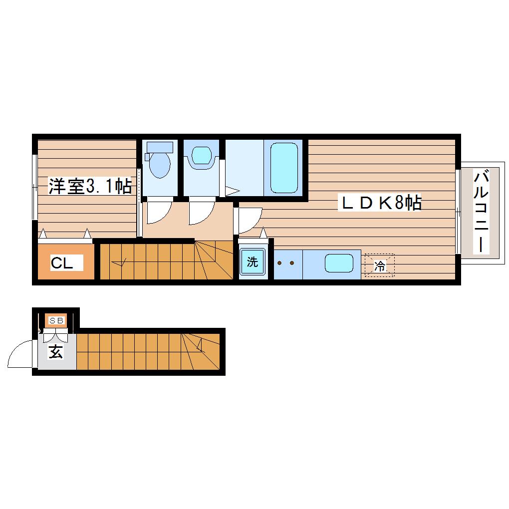 LINK STAGEあすと長町B(1LDK/2階)の間取り写真