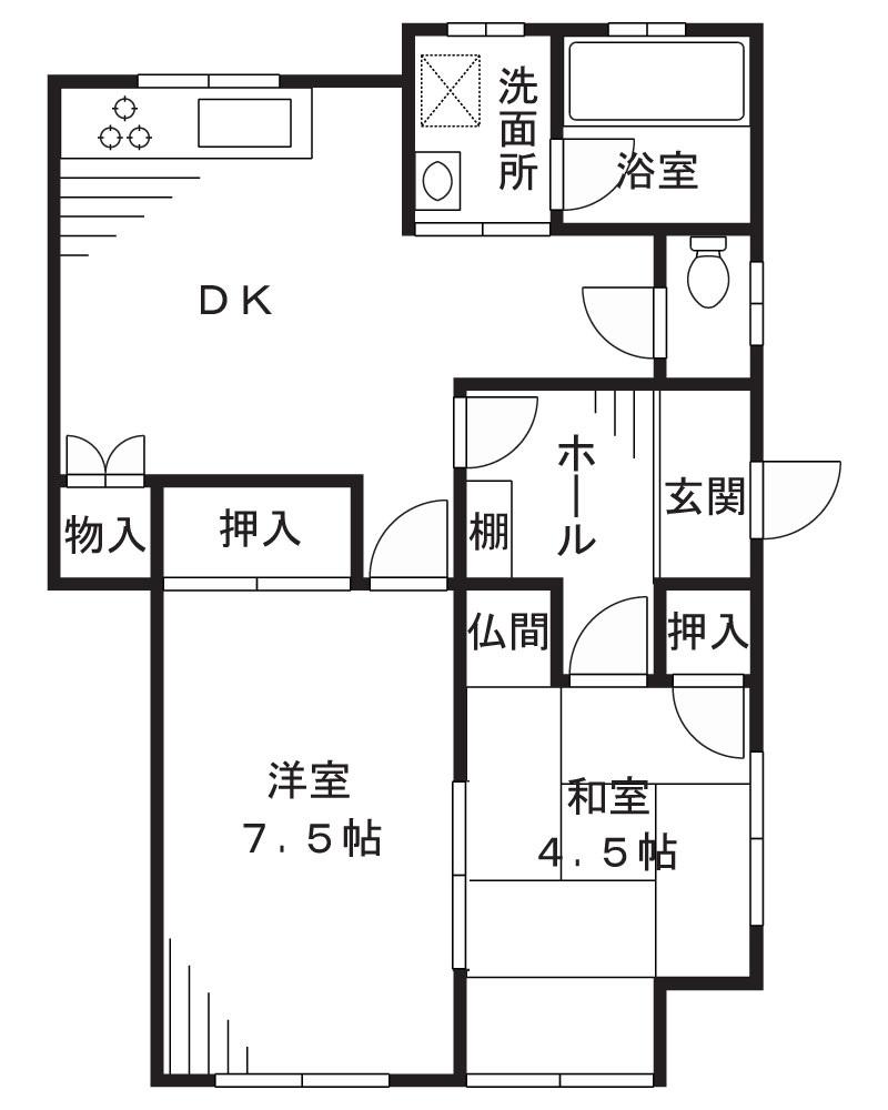 三浦荘(2DK/1階)の間取り写真