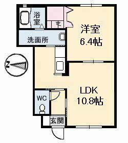 西深津ハイツ C棟(1LDK/1階)の間取り写真