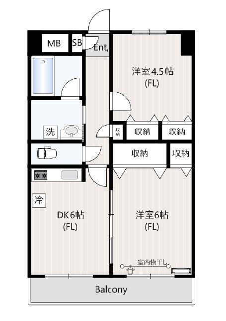 コンフォートヴァレー(2DK/4階)の間取り写真