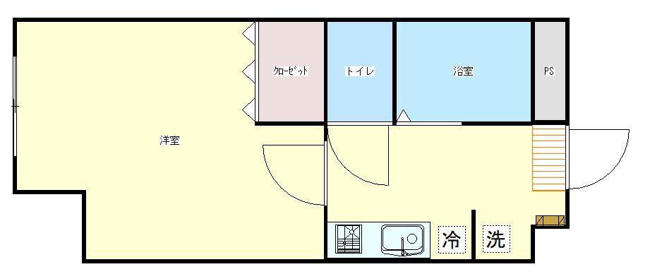 キュウブオンダA棟(1K/1階)の間取り写真