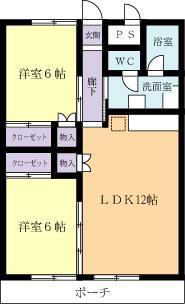 ボヌール梅園(2LDK/1階)の間取り写真