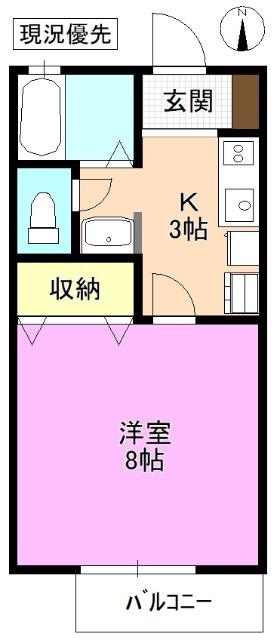 MATES上千田III(1K/2階)の間取り写真