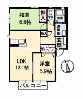 コンフォート B棟(2LDK/2階)の間取り写真