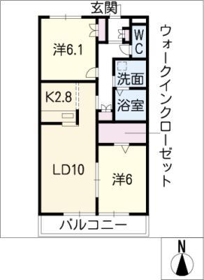 ヘーベルテラス イースト(2LDK/2階)の間取り写真