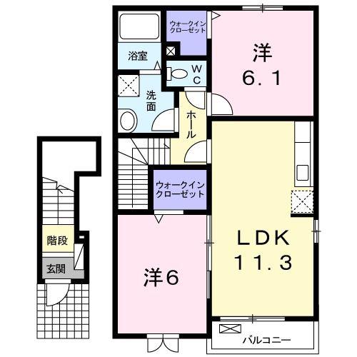 クレメントカーサB(2LDK/2階)の間取り写真
