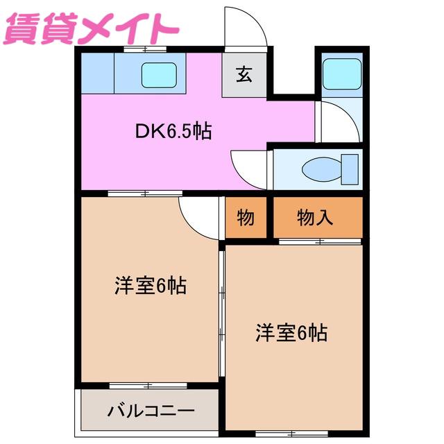 コーポ阿倉川(2DK/2階)の間取り写真