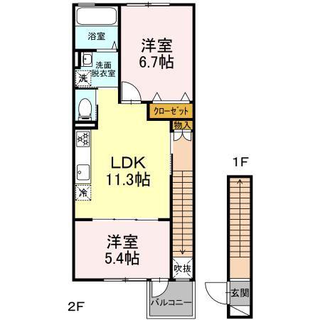 グランヒル八山田I(2LDK/2階)の間取り写真