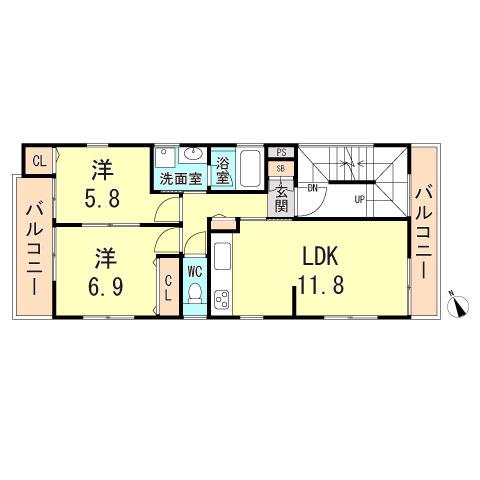 クリエイト向陽(2LDK/2階)の間取り写真