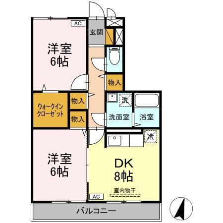 セジュール山の根(2DK/2階)の間取り写真