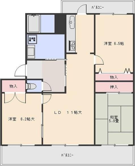 サニーコート白山(3LDK/3階)の間取り写真