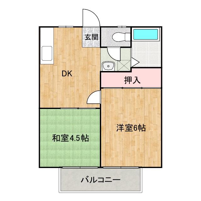 あけぼのセントラルコーポB(2DK/2階)の間取り写真