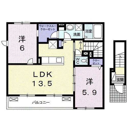 コリーヌ日永西 B(2LDK/2階)の間取り写真
