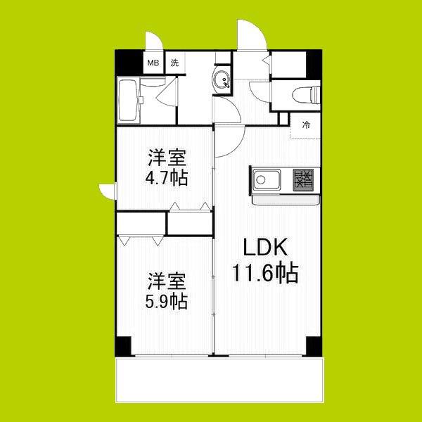 レジデンシア都島アイラ(2LDK/10階)の間取り写真